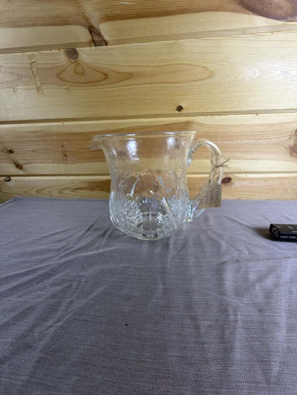 Orrefors EDEN Crystal Leaf Pitcher Jug by Lars Hellsten Sweden Manganese Crystal